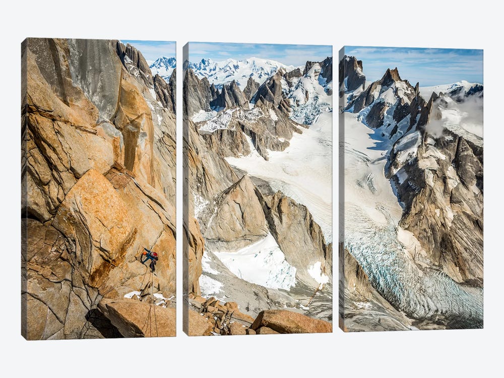 A Climber High On The Comesana-Fonrouge Route, Aguja Guillaumet, Patagonia, Argentina by Alex Buisse 3-piece Canvas Print