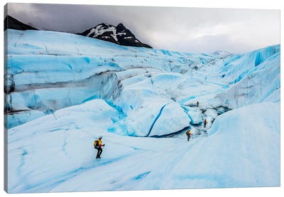 A Team Of Trekkers Cross The Massive Tyndall Glacier In Torres Del Paine, Patagonia, Chile Canvas Art Print