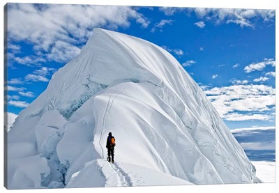 Last Obstacle Before The Summit, Nevado Chopicalqui, Cordillera Blanca, Andes, Yungay Province, Ancash Region, Peru Canvas Art Print - Snowy Mountain Art