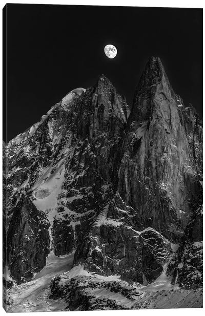 Moonrise Over Aiguille des Drus, Chamonix, Haute-Savoie, Auvergne-Rhone-Alpes, France Canvas Art Print - Chamonix