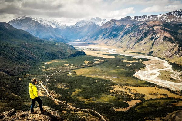 Alex Buisse: A Lone Trekker Near The Summit Of Cerro Rosado, Above El Chaltén, Patagonia, Argentina by Alex Buisse