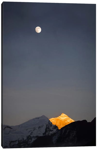 Moonrise Over Makalu, Mahalangur Himal, Himalaya Mountain Range, Khumbu, Nepal Canvas Art Print - The Himalayas Art