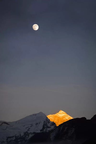 Alex Buisse: Moonrise Over Makalu, Mahalangur Himal, Himalaya Mountain Range, Khumbu, Nepal by Alex Buisse