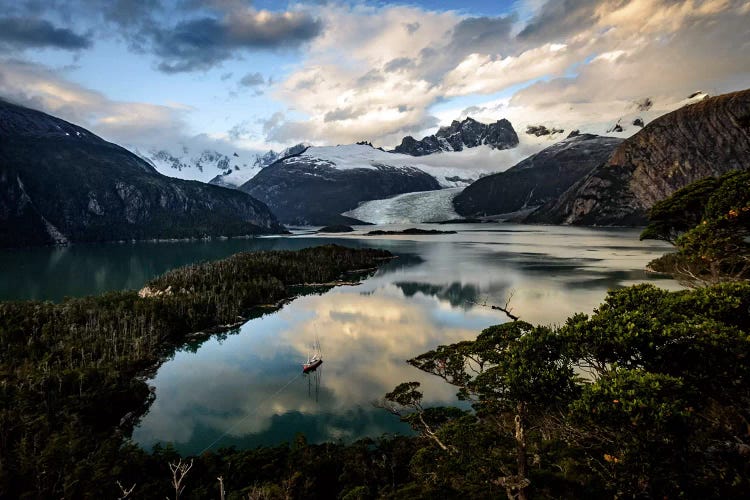 A Moored Expedition Yacht Oncaleta Beaulieu, Beagle Channel, Tierra del Fuego Archipelago, Patagonia