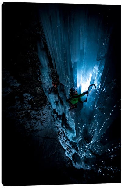 Night Climb, Lau Bij Frozen Waterfall, Cogne, Gran Paradiso, Aosta Valley Region, Italy Canvas Art Print - Extreme Sports Art