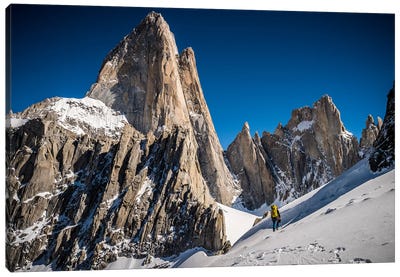 A Climber Reaches Paso Superior Below Cerro Fitzroy, Patagonia, Argentina Canvas Art Print - Extreme Sports Art