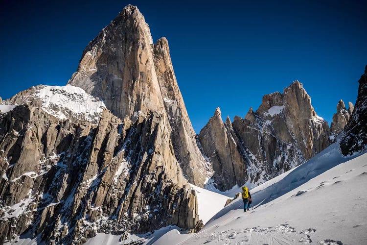 A Climber Reaches Paso Superior Below Cerro Fitzroy, Patagonia, Argentina