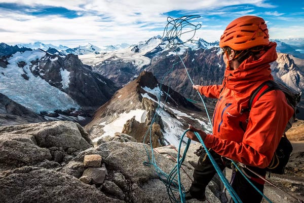 Alex Buisse: Abseil Preparation, Comesana-Fonrouge Route, Aguja Guillaumet, Patagonia, Argentina by Alex Buisse