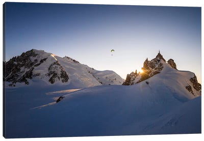 Sunset Flight III, Midi-Plan Ridge, Chamonix, Haute-Savoie, Auvergne-Rhone-Alpes, France Canvas Art Print - Snowy Mountain Art