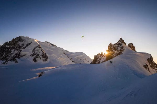 Alex Buisse: Sunset Flight III, Midi-Plan Ridge, Chamonix, Haute-Savoie, Auvergne-Rhone-Alpes, France by Alex Buisse