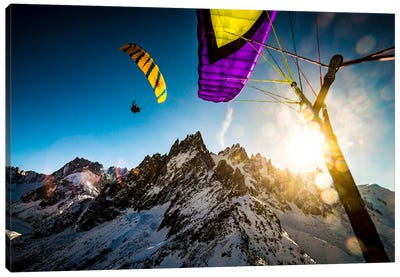 Sunset Flight, Vallee Blanche, Chamonix, Haute-Savoie, Auvergne-Rhone-Alpes, France Canvas Art Print - Snowy Mountain Art