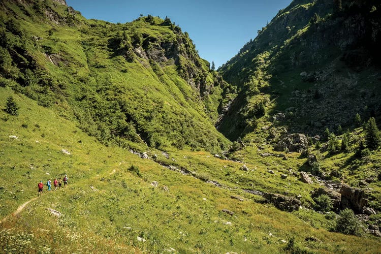 A Group Of Trekkers Near Col d'Anterne, Passy, Haute Savoie, France