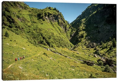 A Group Of Trekkers Near Col d'Anterne, Passy, Haute Savoie, France Canvas Art Print - Alex Buisse