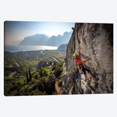 A Climber Above The Town Of Arco And Lago di Garda, Italy Canvas Print #ALX49} by Alex Buisse Canvas Print
