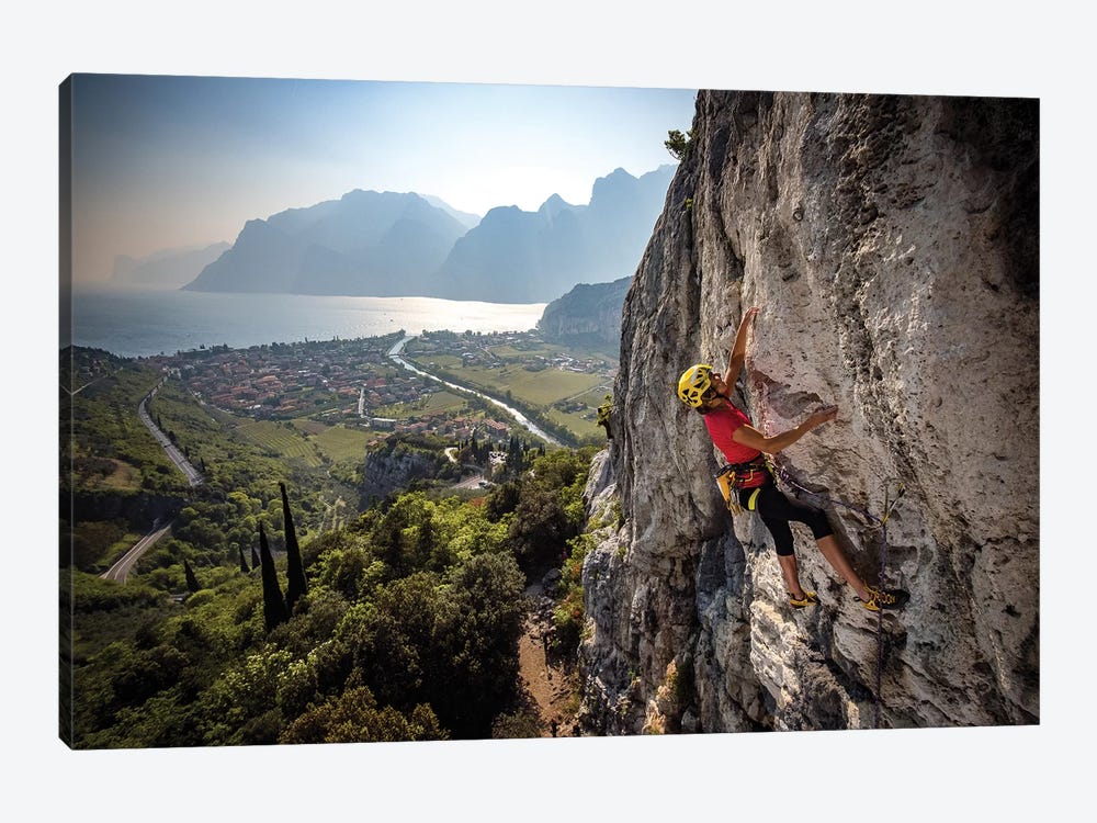 A Climber Above The Town Of Arco And Lago di Garda, Italy by Alex Buisse 1-piece Canvas Artwork