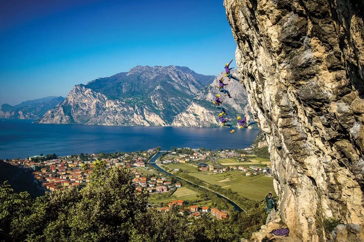 Action Sequence Of A Climbing Fall Above Arco, Trentino, Italy