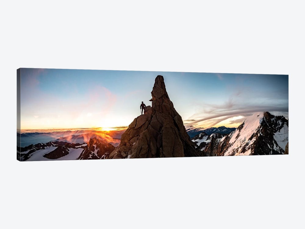 A Climber At Sunrise On Aiguille du Chardonnet, Chamonix, France by Alex Buisse 1-piece Canvas Artwork