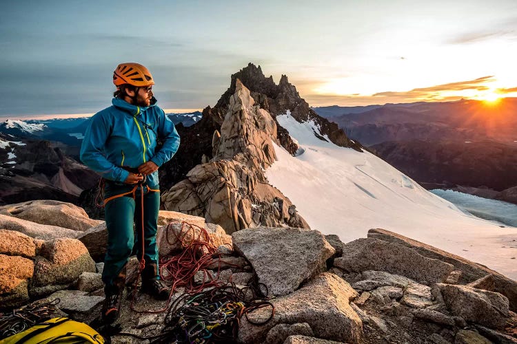 A Climber Prepares His Equipment On Aguja Guillaumet, Patagonia, Argentina by Alex Buisse wall art