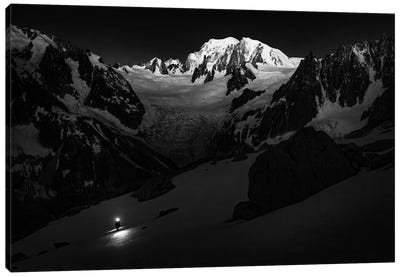 A Climber On Glacier du Moine, With Mont Blanc In The Background, Chamonix, France Canvas Art Print - Chamonix