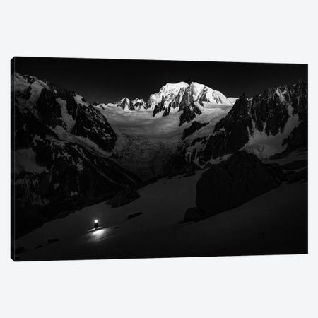 A Climber On Glacier du Moine, With Mont Blanc In The Background, Chamonix, France Canvas Print #ALX63} by Alex Buisse Canvas Art Print