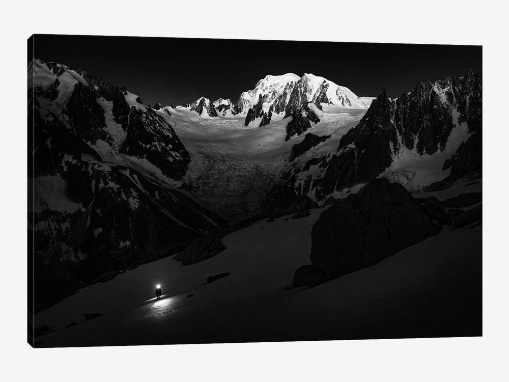 A Climber On Glacier du Moine, With Mont Blanc In The Background, Chamonix, France by Alex Buisse 1-piece Canvas Art