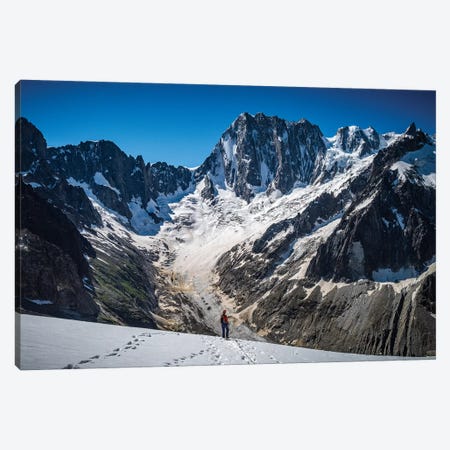 A Climber On Glacier du Moine, With Grandes Jorasses In The Background, Chamonix, France Canvas Print #ALX64} by Alex Buisse Canvas Artwork