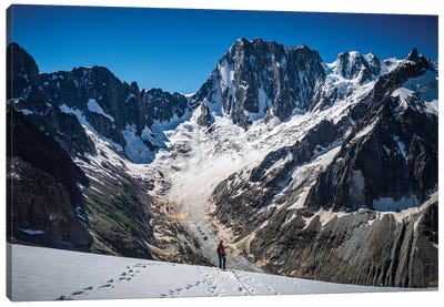 A Climber On Glacier du Moine, With Grandes Jorasses In The Background, Chamonix, France Canvas Art Print