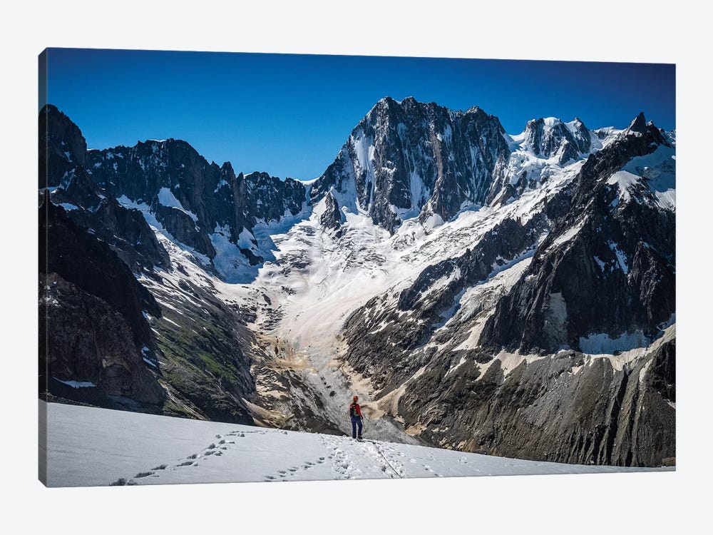 A Climber On Glacier du Moine, With Grandes Jorasses In The Background, Chamonix, France by Alex Buisse 1-piece Canvas Art Print