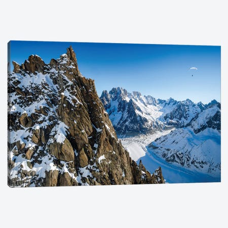 A Paraglider Above Vallée Blanche, Chamonix, France - I Canvas Print #ALX67} by Alex Buisse Canvas Wall Art
