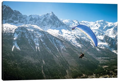 A Paraglider Above The Chamonix Valley, France - I Canvas Art Print - Action Shot Photography