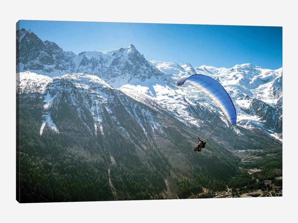 A Paraglider Above The Chamonix Valley, France - I 1-piece Canvas Wall Art
