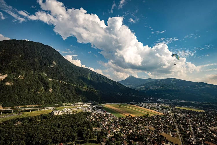 A Paraglider Above The Passy Valley, Haute Savoie, France