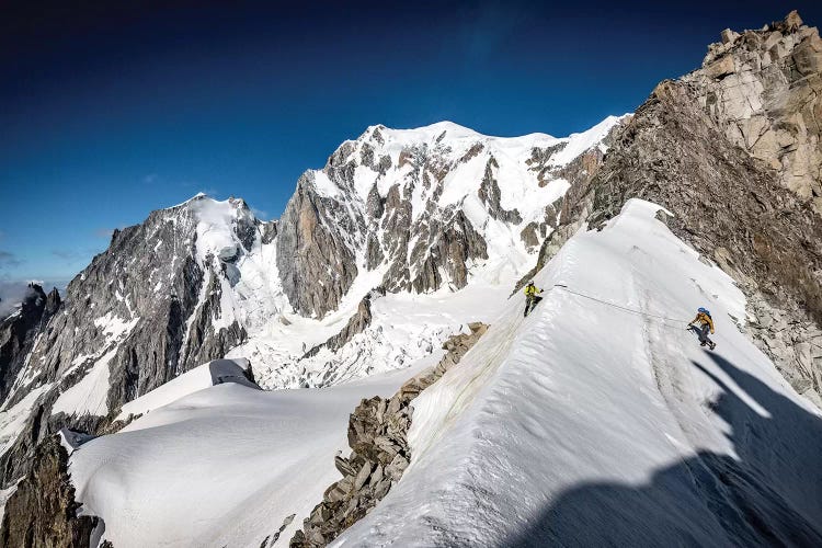 A Climber On The East Face Of Tour Ronde, Chamonix, France