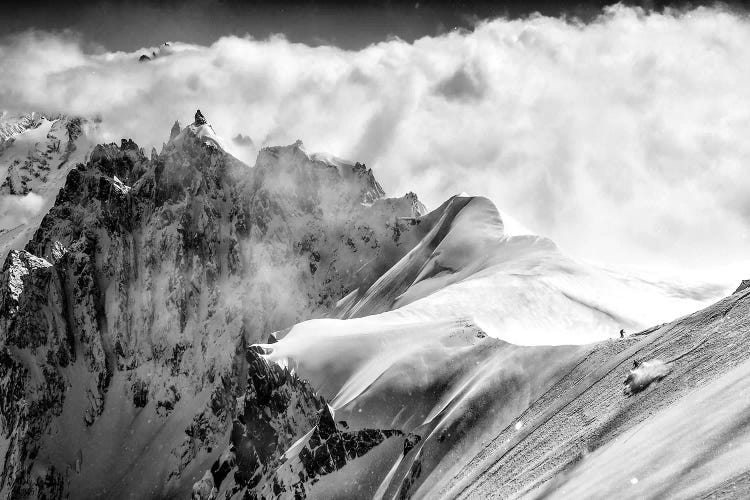 A Skier On The Midi-Plan Ridge, Chamonix, France