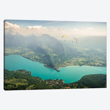 Two Paragliding Pilots Above The Annecy Lake, Haute Savoie, France Canvas Print #ALX80} by Alex Buisse Canvas Art Print