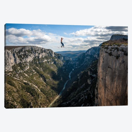 A Highliner In Verdon Gorges, Hundreds Of Meters Above The Ground, Paca, France Canvas Print #ALX83} by Alex Buisse Art Print