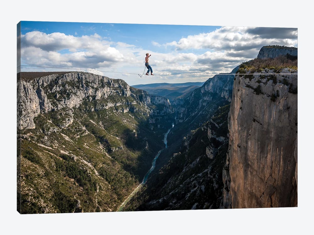 A Highliner In Verdon Gorges, Hundreds Of Meters Above The Ground, Paca, France by Alex Buisse 1-piece Canvas Artwork