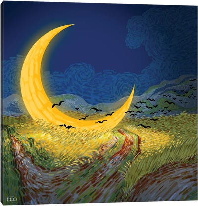 A Moon In The Last Night Canvas Art Print - Crescent Moon Art