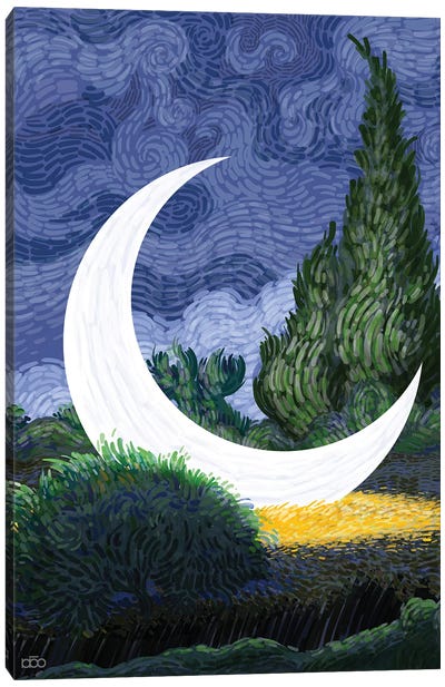 Moon In The Weat Farm Canvas Art Print - Cypress Tree Art