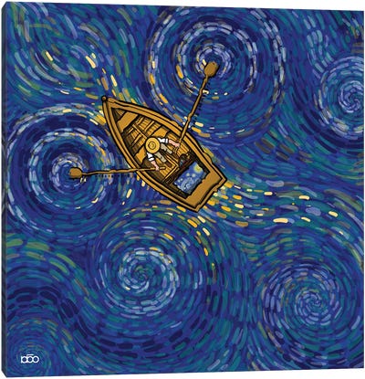 Paddling In A Starry Lake Canvas Art Print - Alireza Karimi Moghaddam