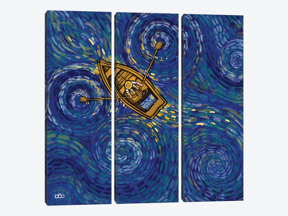 Paddling In A Starry Lake by Alireza Karimi Moghaddam 3-piece Canvas Art