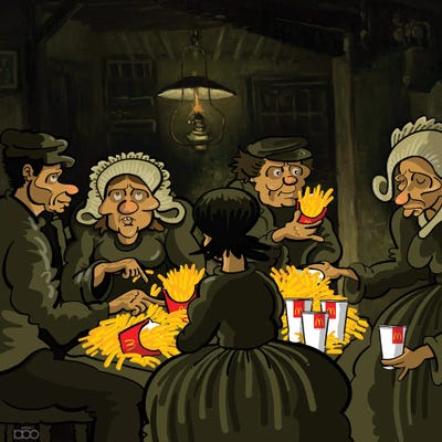 Potato Eaters by Alireza Karimi Moghaddam framed canvas print