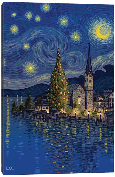 Christmas Lake Canvas Art Print - Night Sky Art
