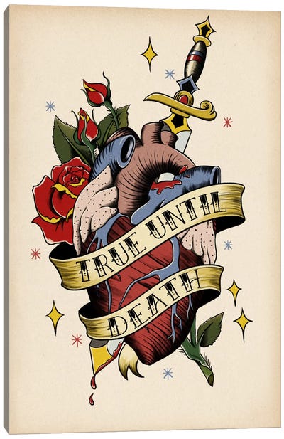 True Until Death Canvas Art Print - Tattoo Parlor