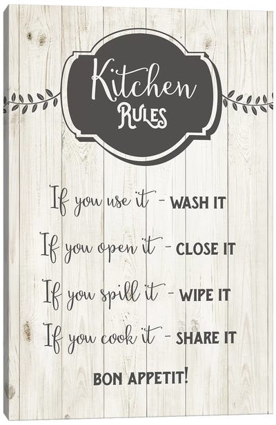 Kitchen Rules Canvas Art Print - Amanda Murray