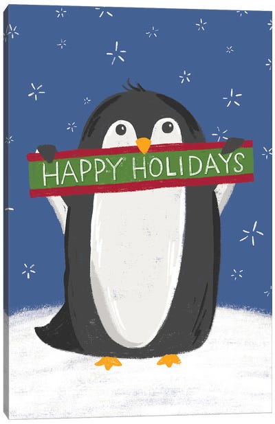 Happy Holidays Canvas Art Print - Penguin Art