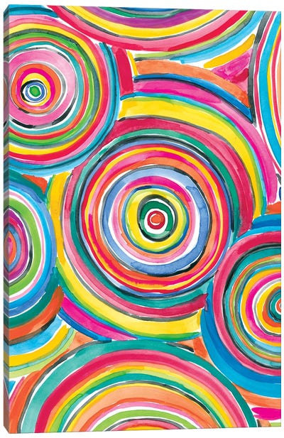 Colorfully Happy II Canvas Art Print - Squares with Concentric Circles Collection