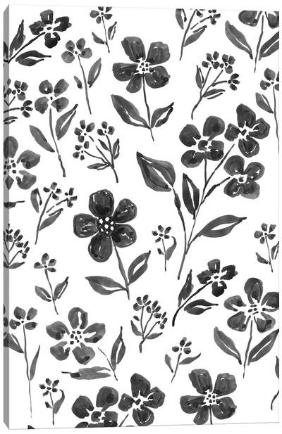 Ink Florals I Canvas Art Print - Black & White Patterns