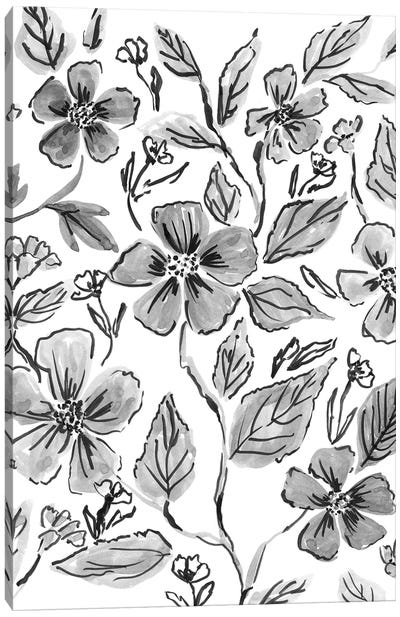 Ink Florals III Canvas Art Print - Black & White Patterns
