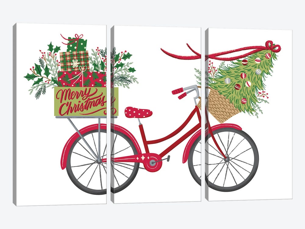 Christmas Bicycle by Amanda Mcgee 3-piece Canvas Art Print